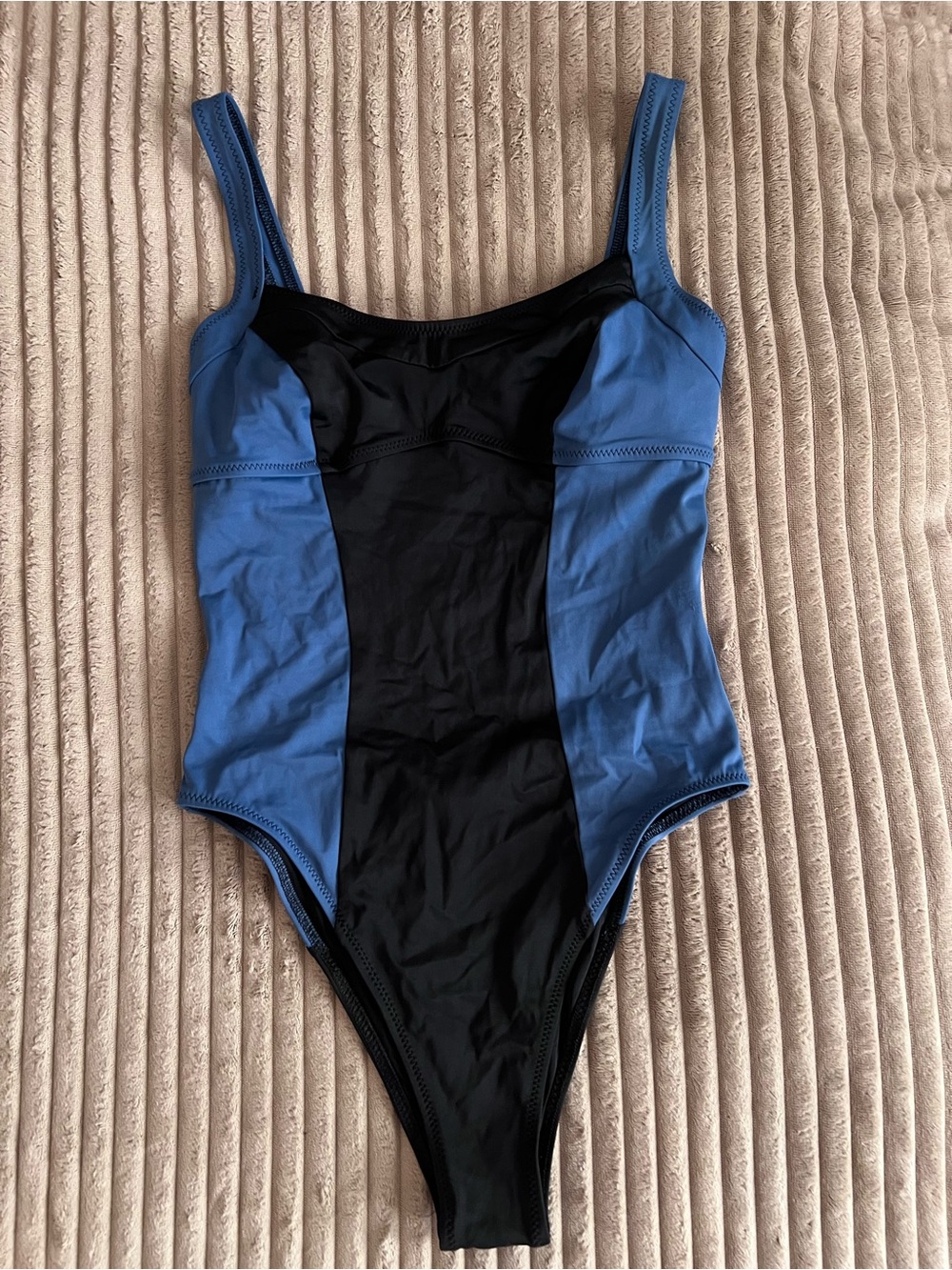 Solid & Striped Two-Tone One-Piece Swimsuit in Blue and Black S